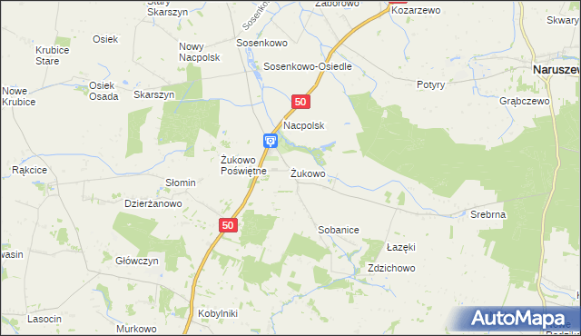 mapa Żukowo gmina Naruszewo, Żukowo gmina Naruszewo na mapie Targeo