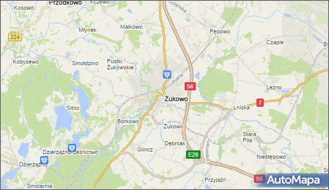 mapa Żukowo powiat kartuski, Żukowo powiat kartuski na mapie Targeo