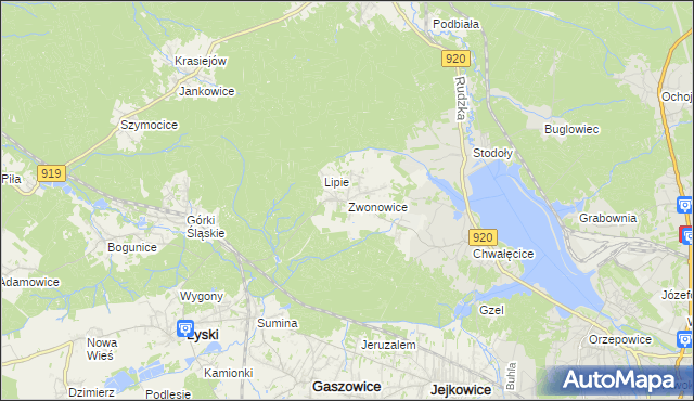 mapa Zwonowice, Zwonowice na mapie Targeo