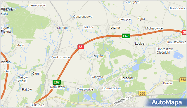 mapa Bąków gmina Długołęka, Bąków gmina Długołęka na mapie Targeo