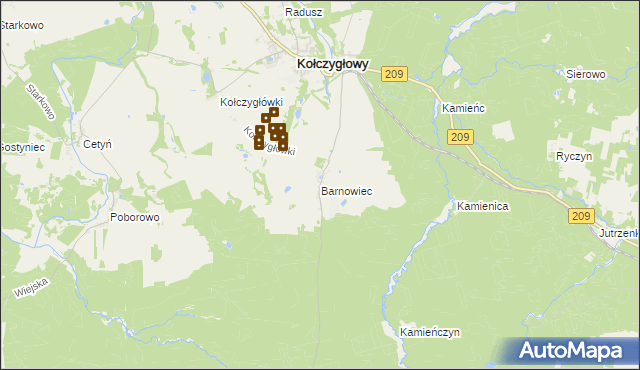 mapa Barnowiec gmina Kołczygłowy, Barnowiec gmina Kołczygłowy na mapie Targeo