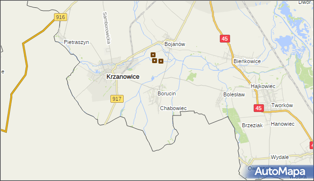 mapa Borucin gmina Krzanowice, Borucin gmina Krzanowice na mapie Targeo