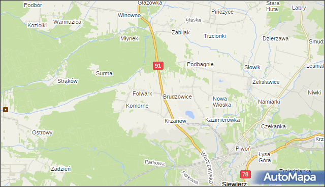 mapa Brudzowice, Brudzowice na mapie Targeo