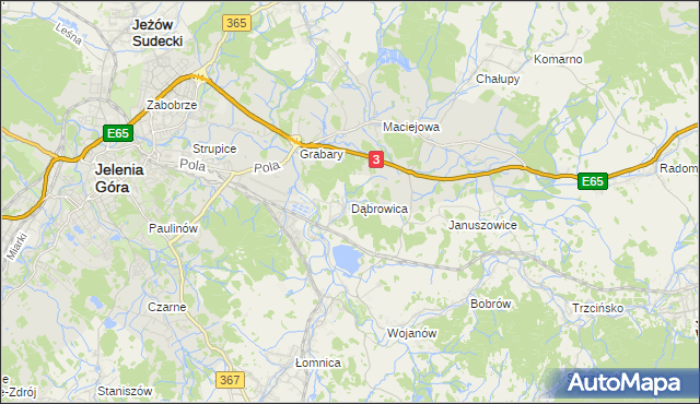 mapa Dąbrowica gmina Mysłakowice, Dąbrowica gmina Mysłakowice na mapie Targeo