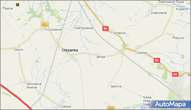 mapa Janów gmina Olszanka, Janów gmina Olszanka na mapie Targeo