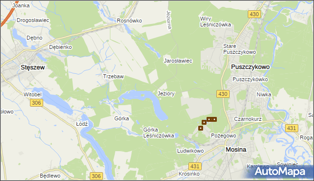 mapa Jeziory gmina Mosina, Jeziory gmina Mosina na mapie Targeo