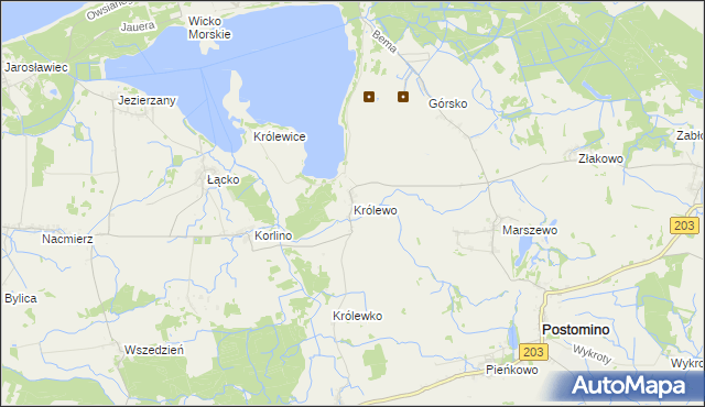 mapa Królewo gmina Postomino, Królewo gmina Postomino na mapie Targeo