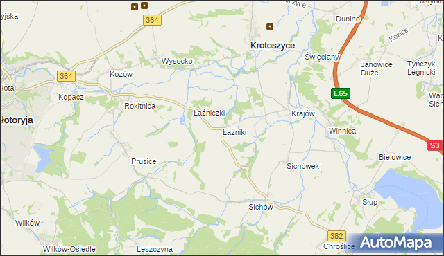 mapa Łaźniki gmina Złotoryja, Łaźniki gmina Złotoryja na mapie Targeo