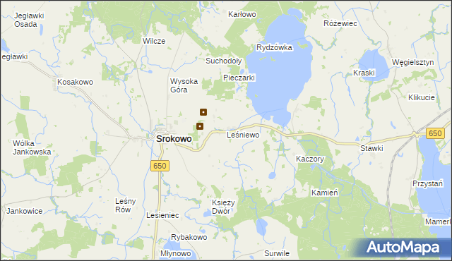 mapa Leśniewo gmina Srokowo, Leśniewo gmina Srokowo na mapie Targeo