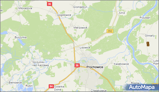 mapa Lisowice gmina Prochowice, Lisowice gmina Prochowice na mapie Targeo