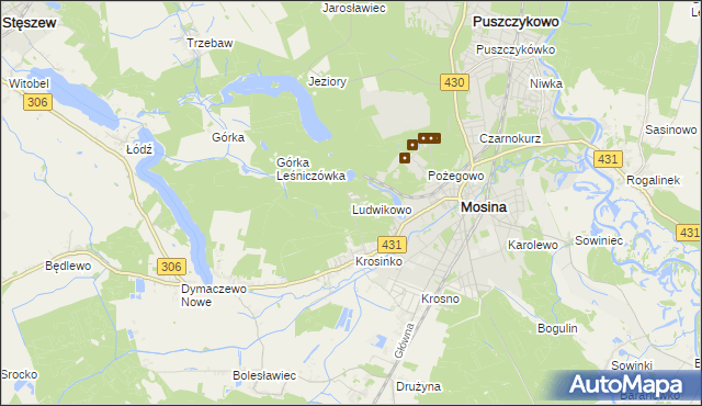 mapa Ludwikowo gmina Mosina, Ludwikowo gmina Mosina na mapie Targeo