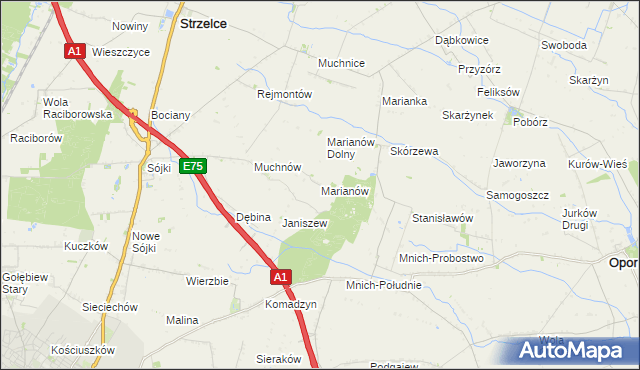 mapa Marianów gmina Strzelce, Marianów gmina Strzelce na mapie Targeo