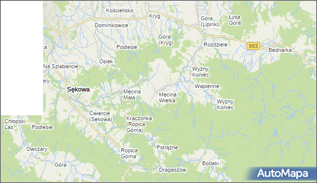 mapa Męcina Wielka, Męcina Wielka na mapie Targeo