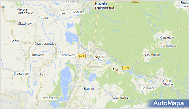 mapa Nędza powiat raciborski, Nędza powiat raciborski na mapie Targeo