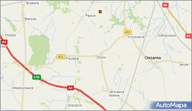 mapa Obórki gmina Olszanka, Obórki gmina Olszanka na mapie Targeo