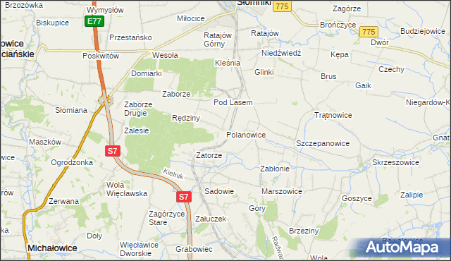 mapa Polanowice gmina Słomniki, Polanowice gmina Słomniki na mapie Targeo