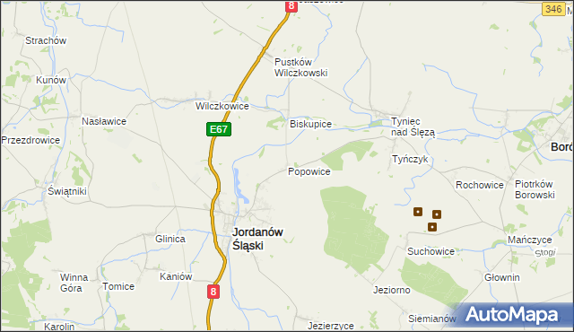 mapa Popowice gmina Jordanów Śląski, Popowice gmina Jordanów Śląski na mapie Targeo