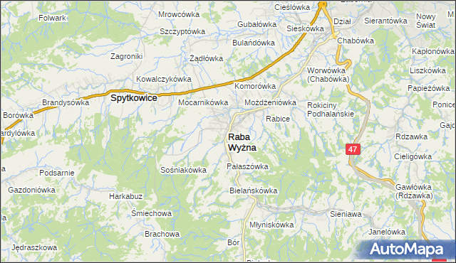 mapa Raba Wyżna, Raba Wyżna na mapie Targeo