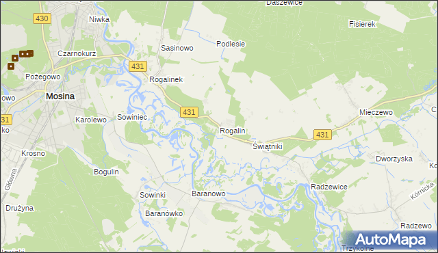 mapa Rogalin gmina Mosina, Rogalin gmina Mosina na mapie Targeo