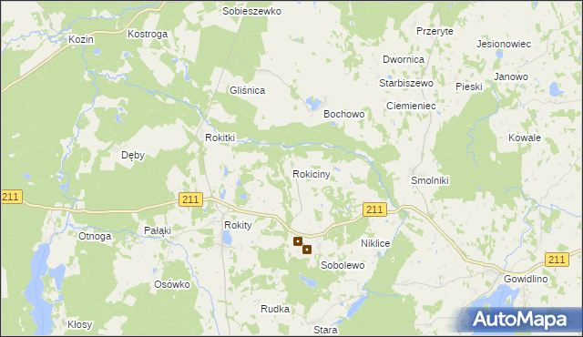 mapa Rokiciny gmina Czarna Dąbrówka, Rokiciny gmina Czarna Dąbrówka na mapie Targeo