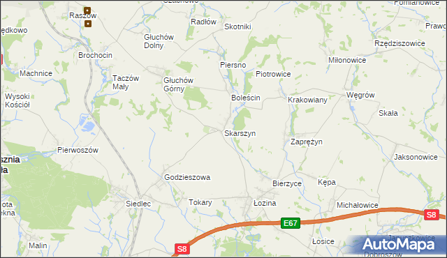 mapa Skarszyn gmina Trzebnica, Skarszyn gmina Trzebnica na mapie Targeo