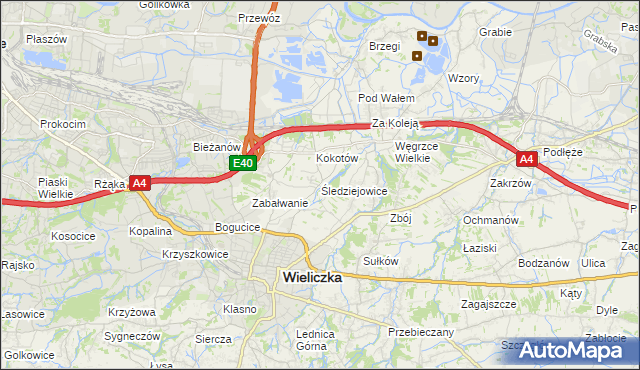 mapa Śledziejowice, Śledziejowice na mapie Targeo