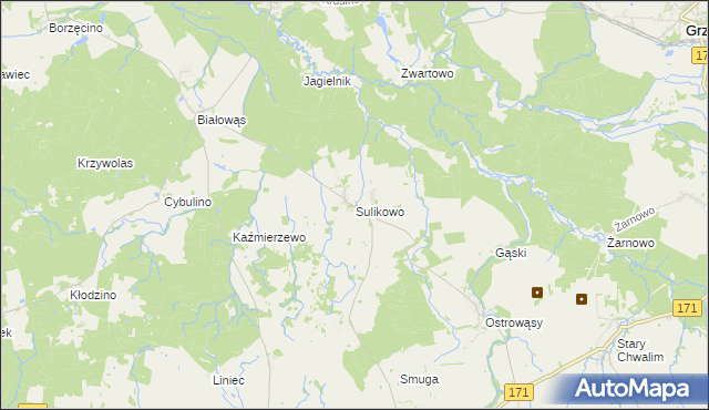 mapa Sulikowo gmina Barwice, Sulikowo gmina Barwice na mapie Targeo