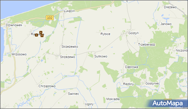 mapa Sulikowo gmina Świerzno, Sulikowo gmina Świerzno na mapie Targeo