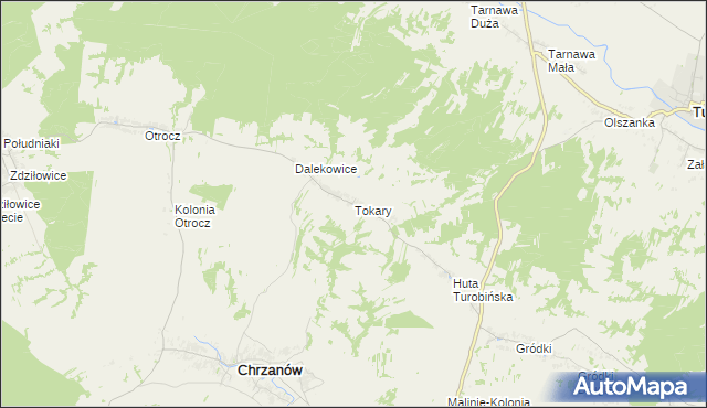 mapa Tokary gmina Turobin, Tokary gmina Turobin na mapie Targeo