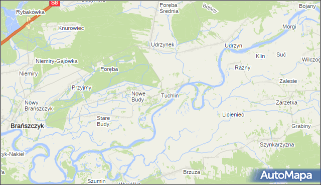 mapa Tuchlin gmina Brańszczyk, Tuchlin gmina Brańszczyk na mapie Targeo