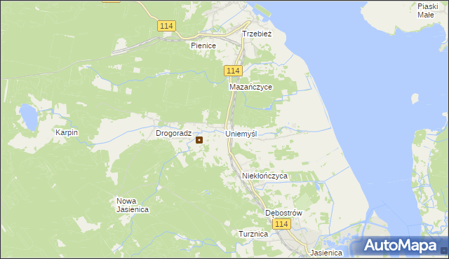 mapa Uniemyśl gmina Police, Uniemyśl gmina Police na mapie Targeo