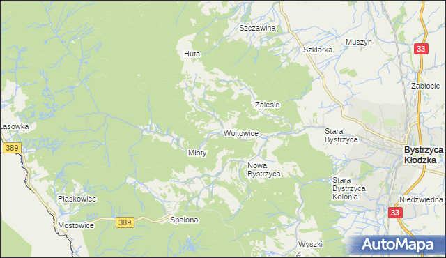 mapa Wójtowice gmina Bystrzyca Kłodzka, Wójtowice gmina Bystrzyca Kłodzka na mapie Targeo
