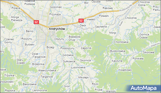 mapa Zagórnik gmina Andrychów, Zagórnik gmina Andrychów na mapie Targeo
