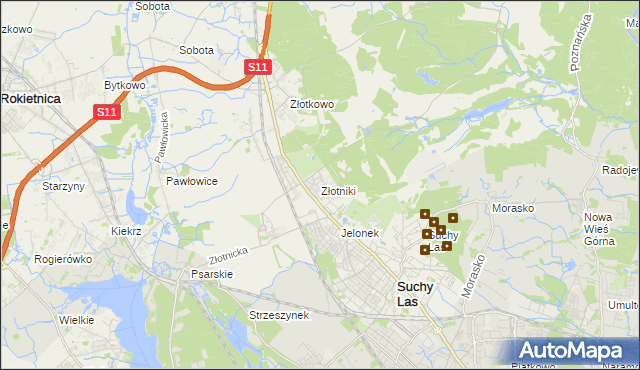 mapa Złotniki gmina Suchy Las, Złotniki gmina Suchy Las na mapie Targeo