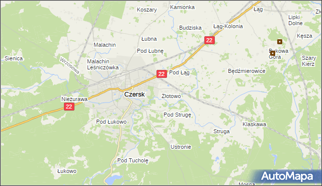 mapa Złotowo gmina Czersk, Złotowo gmina Czersk na mapie Targeo
