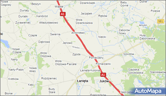 mapa Anielin gmina Łanięta, Anielin gmina Łanięta na mapie Targeo