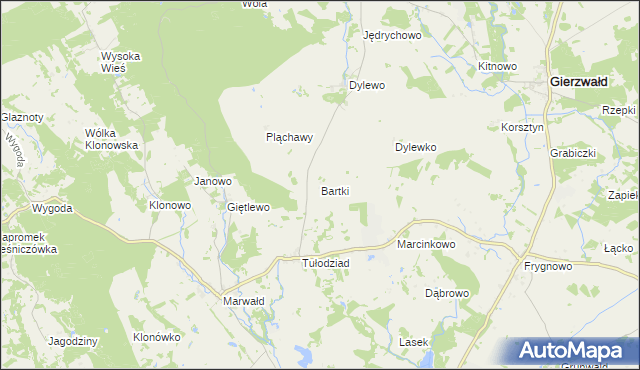 mapa Bartki gmina Dąbrówno, Bartki gmina Dąbrówno na mapie Targeo