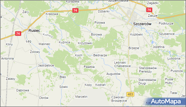 mapa Bednarze gmina Szczerców, Bednarze gmina Szczerców na mapie Targeo