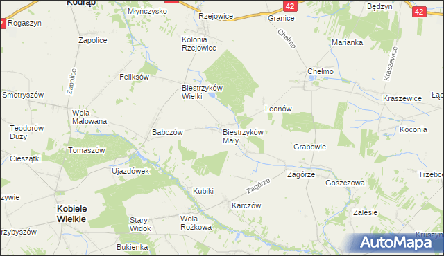 mapa Biestrzyków Mały, Biestrzyków Mały na mapie Targeo