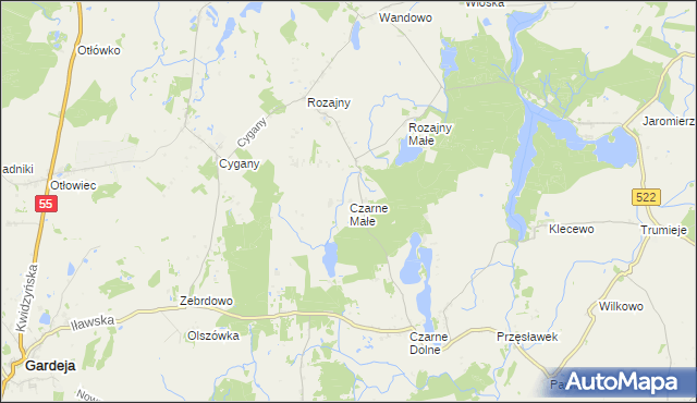 mapa Czarne Małe gmina Gardeja, Czarne Małe gmina Gardeja na mapie Targeo