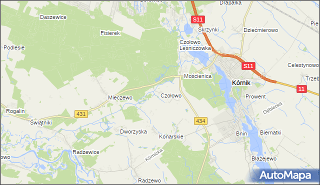 mapa Czołowo gmina Kórnik, Czołowo gmina Kórnik na mapie Targeo