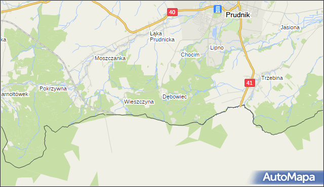 mapa Dębowiec gmina Prudnik, Dębowiec gmina Prudnik na mapie Targeo