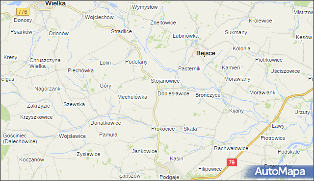 mapa Dobiesławice gmina Bejsce, Dobiesławice gmina Bejsce na mapie Targeo