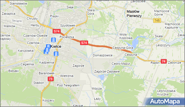 mapa Domaszowice gmina Masłów, Domaszowice gmina Masłów na mapie Targeo