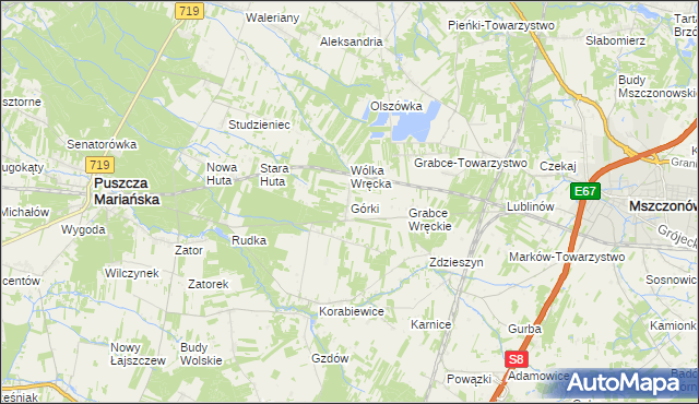 mapa Górki gmina Puszcza Mariańska, Górki gmina Puszcza Mariańska na mapie Targeo