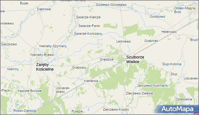 mapa Grędzice gmina Szulborze Wielkie, Grędzice gmina Szulborze Wielkie na mapie Targeo