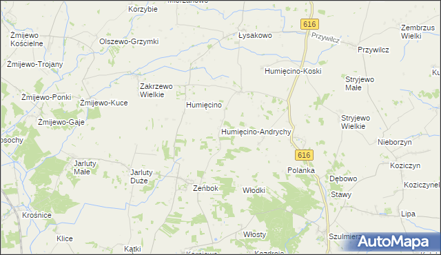 mapa Humięcino-Andrychy, Humięcino-Andrychy na mapie Targeo