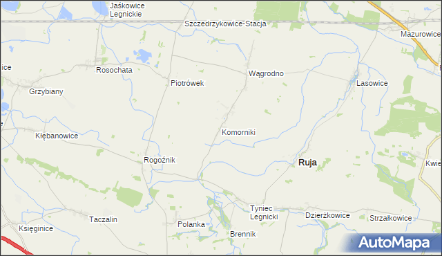 mapa Komorniki gmina Ruja, Komorniki gmina Ruja na mapie Targeo