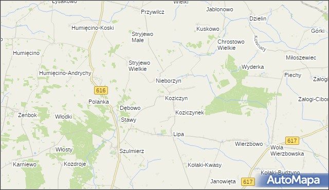 mapa Koziczyn gmina Regimin, Koziczyn gmina Regimin na mapie Targeo