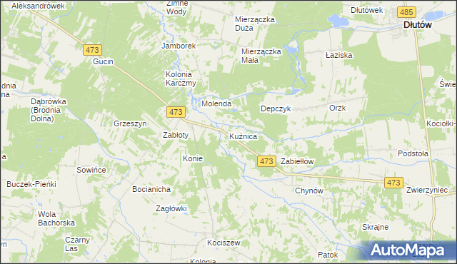 mapa Kuźnica gmina Zelów, Kuźnica gmina Zelów na mapie Targeo